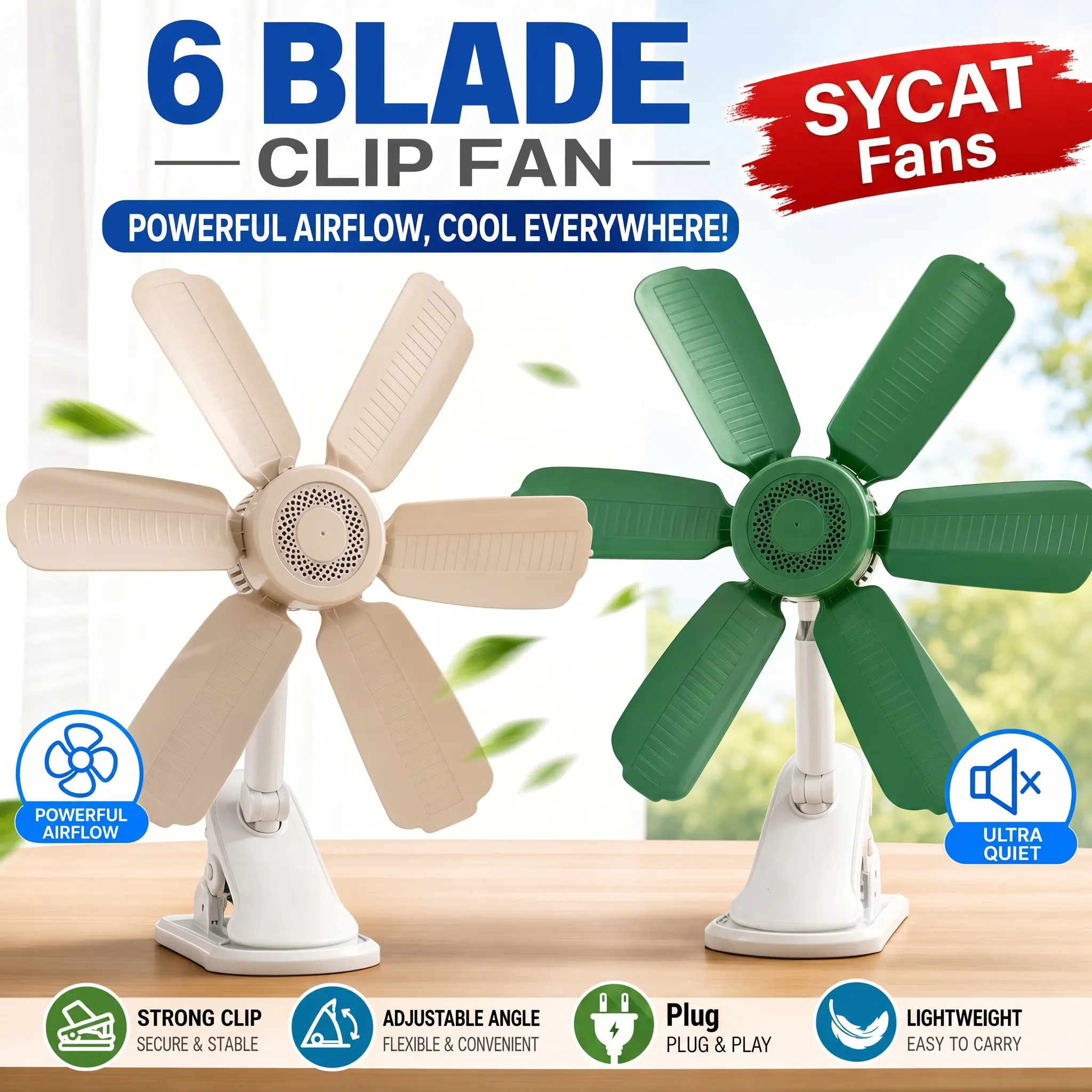 58% OFF SYCAT-690-6 Blade Clip Fan Big Size Round Chassis Clip Fan Desk Fan Large Electric Fan Cooling Fan