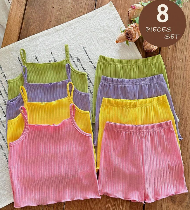 19% OFF SHEIN 8pcs Baby Girl Casual Solid Color Knit Camisole Top And Shorts Set Summer Toddler Sets Cute Sets For Toddler Girl Pleated Skirt Set Girl Summer Sets Toddlers Girls Summer Color Block Outfits