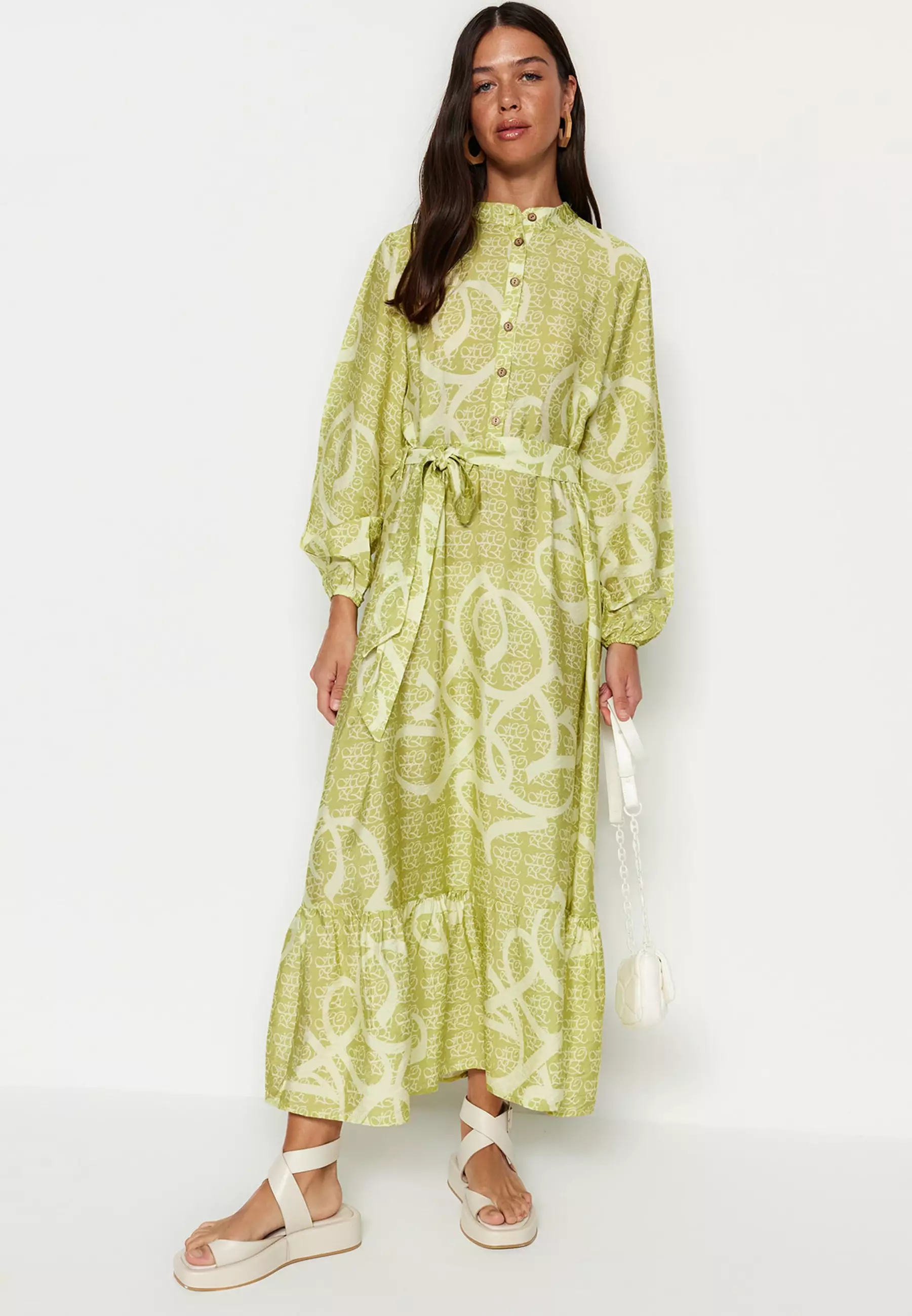 86% OFF Printed Ruffled Dress