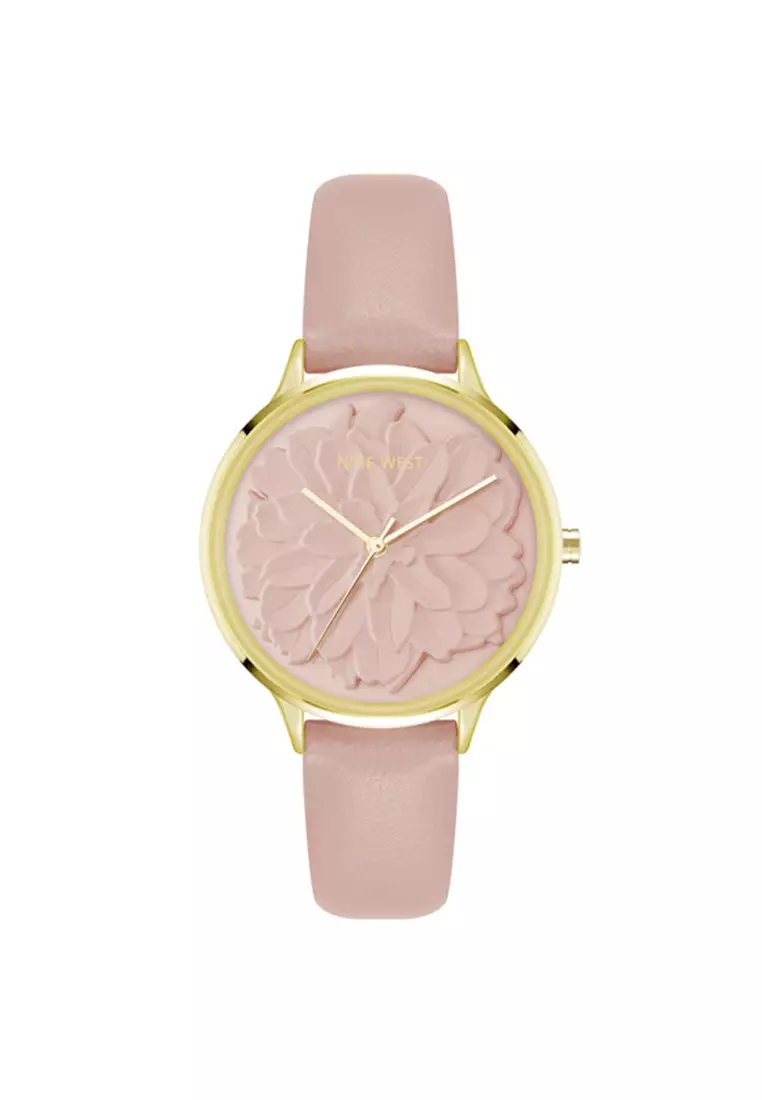 67% OFF Gold Round Watch with Pink Flower Dial