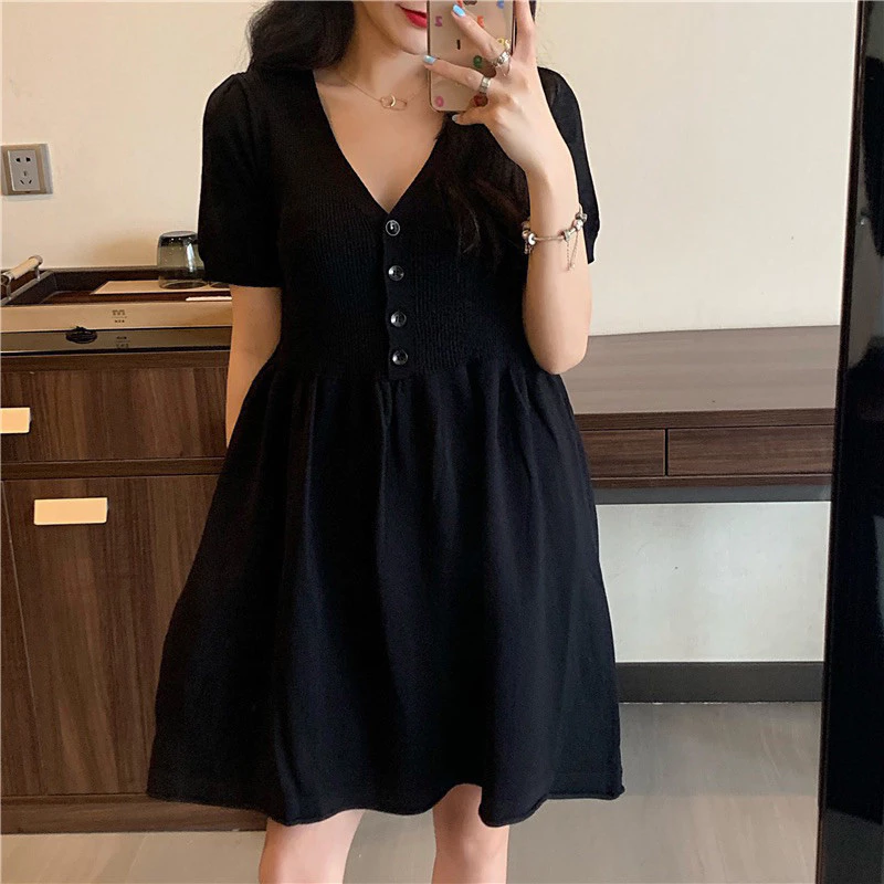 56% OFF baao Korean Knitted Plain V-neck Casual Dress