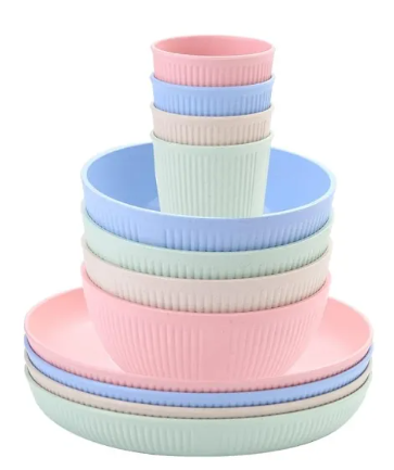 50% OFF M&A 1Set (3pcs/12pcs) Wheat Straw Dinnerware Sets reusable Dinnerware Kitchen Cups Plates and Bowls Sets Microwave Safe