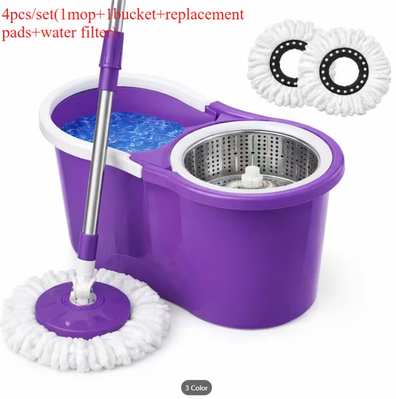 52% OFF 360° Rotating Mop and Bucket Set with Water Filter, Easy-to-Wring Floor Cleaning Mop with 2 Reusable Microfiber Heads, Suitable for Home, Bathroom, and Restroom Cleaning
