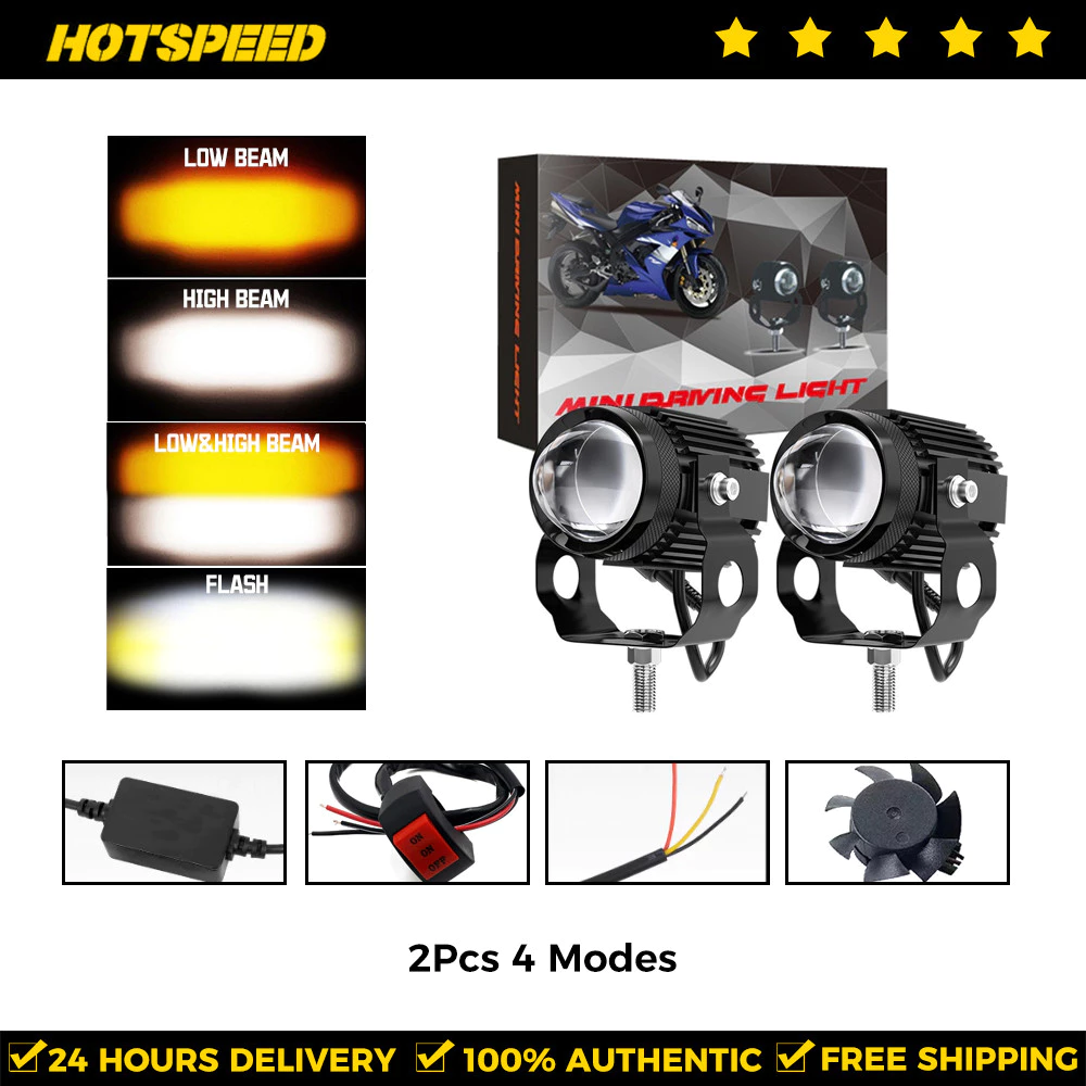 55% OFF HOTSPEED Mini Driving Light Motorcycle 4 Modes Universal High Quality Waterproof Led Headlight