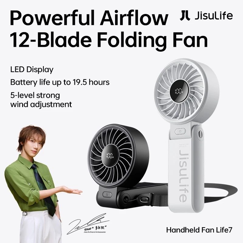 29% OFF JISULIFE Handheld Fan Life7 Mini Fan Portable Rechargeable Electric 3600/5000mAh Battery Foldable USB With 5 Gears Strong Wind