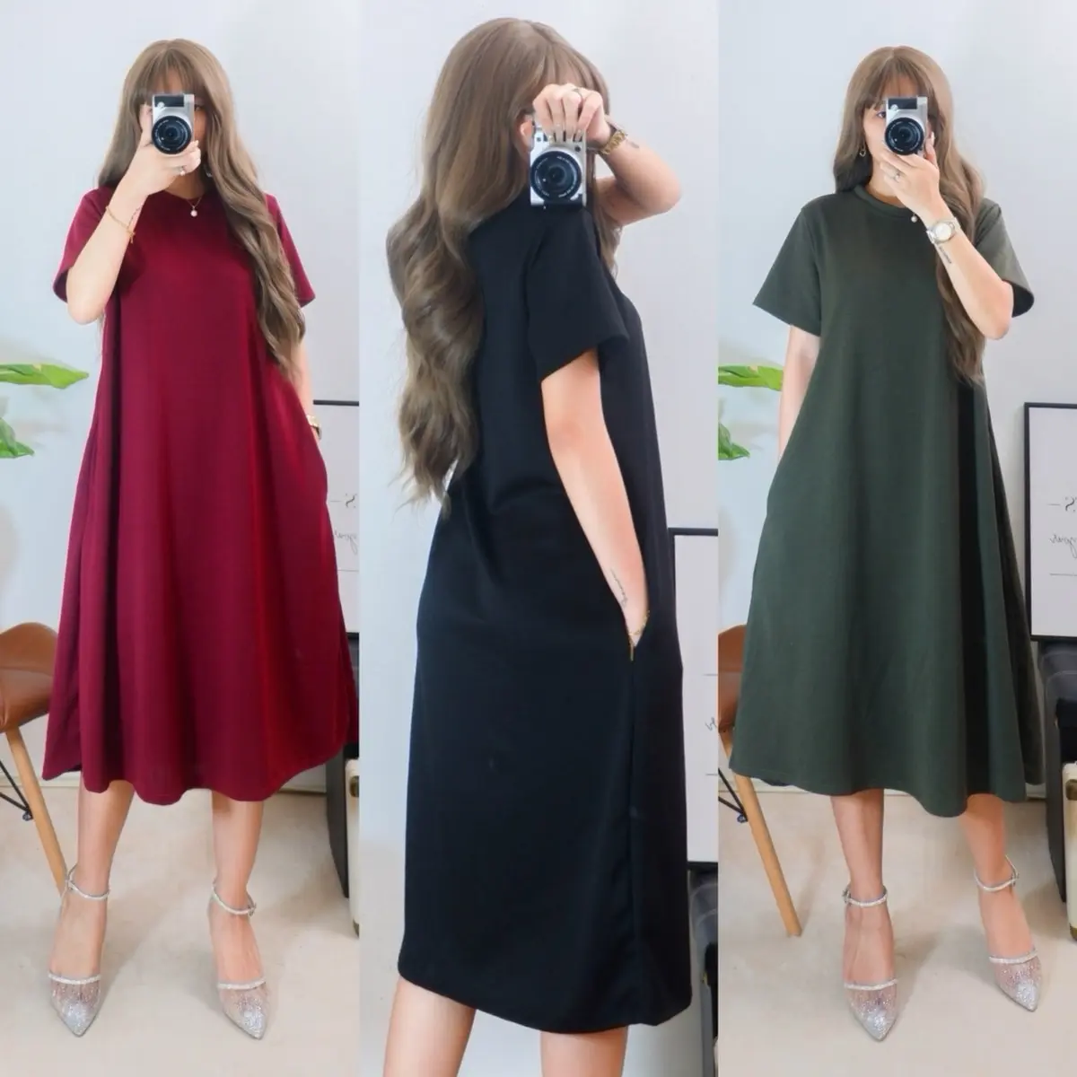 27% OFF GIC - MIA Oversized Dress with 2 Side Pockets Casual Fabric for Women - Comfortable, Summer, Basic, Womenswear, Lingerie, Short Sleeve, Minimalist