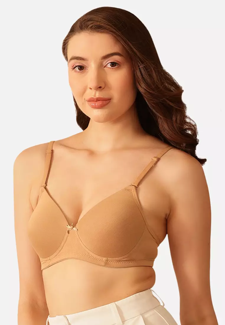 80% OFF Clovia Padded Non-Wired Full Cup Multiway T-shirt Bra in Nude Colour - Cotton