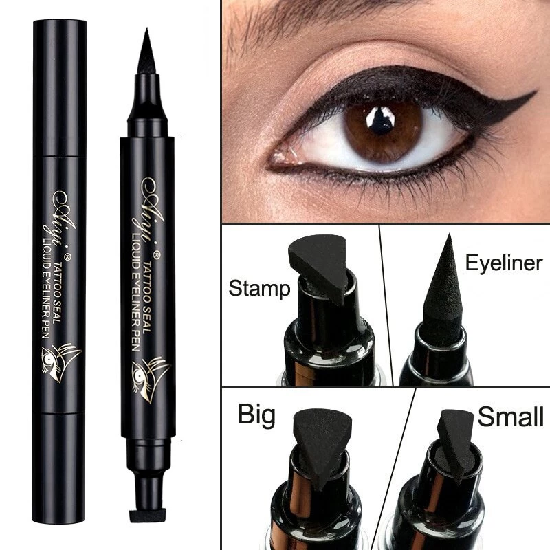 88% OFF 2-in-1 Waterproof Double-Head Eyeliner with Wing Stamp, Quick Dry, Black, Liquid, Cat Eye Look, Gifts