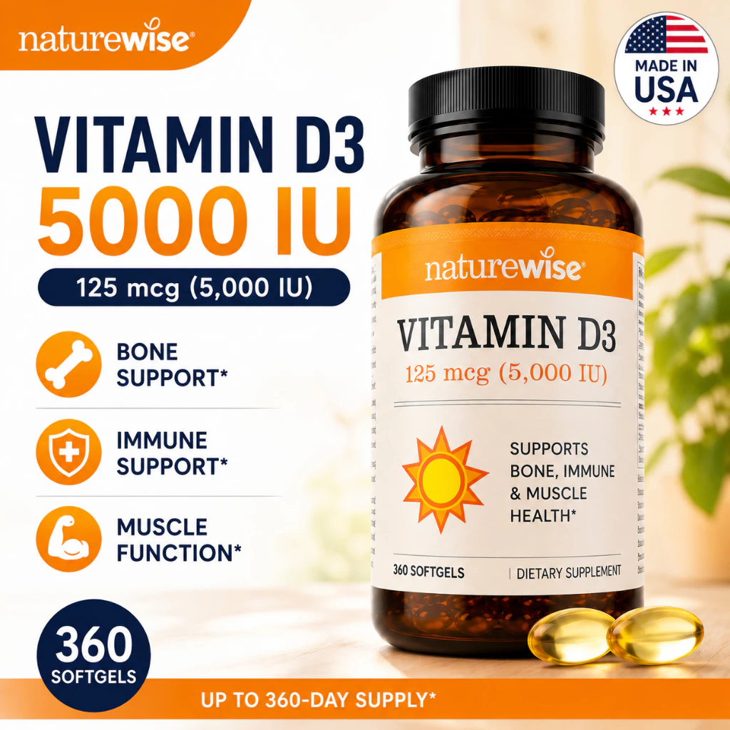 60% OFF NatureWise Vitamin D3 2000 IU / 5000 IU 90 & 360 Softgels Made in USA Daily Bone & Immune Support