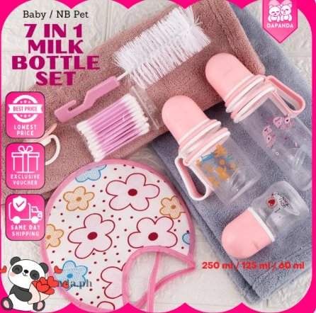 59% OFF DAPANDA 250ml/125ml/60ml Bundle 7in1 Baby Bottle Set Feeding Essential Bib Pacifier with Free Gifts