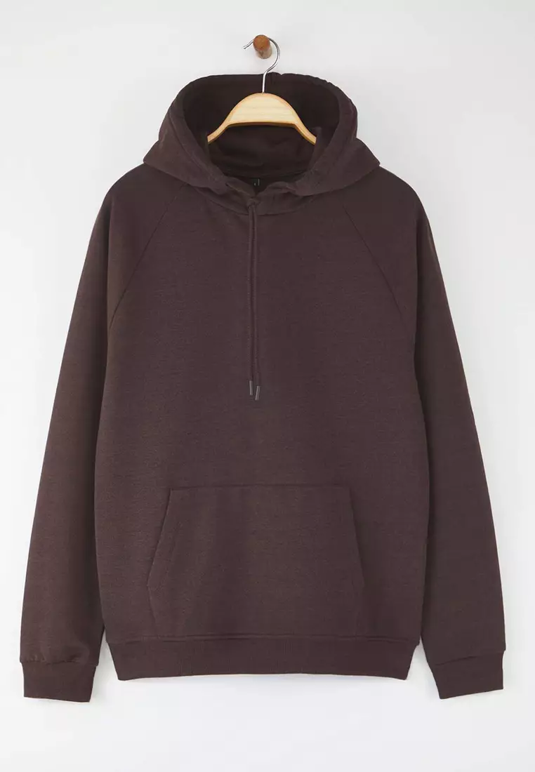 26% OFF Trendyol Dark Brown Oversize/Wide Cut Hooded Fleece/Warm Sweatshirt Tmnaw23Sw00195