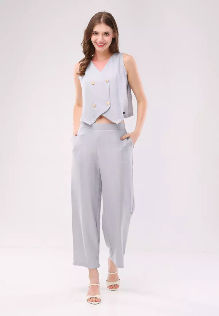 60% OFF Crissa Thick Linen Sleeveless Vest Terno Pants