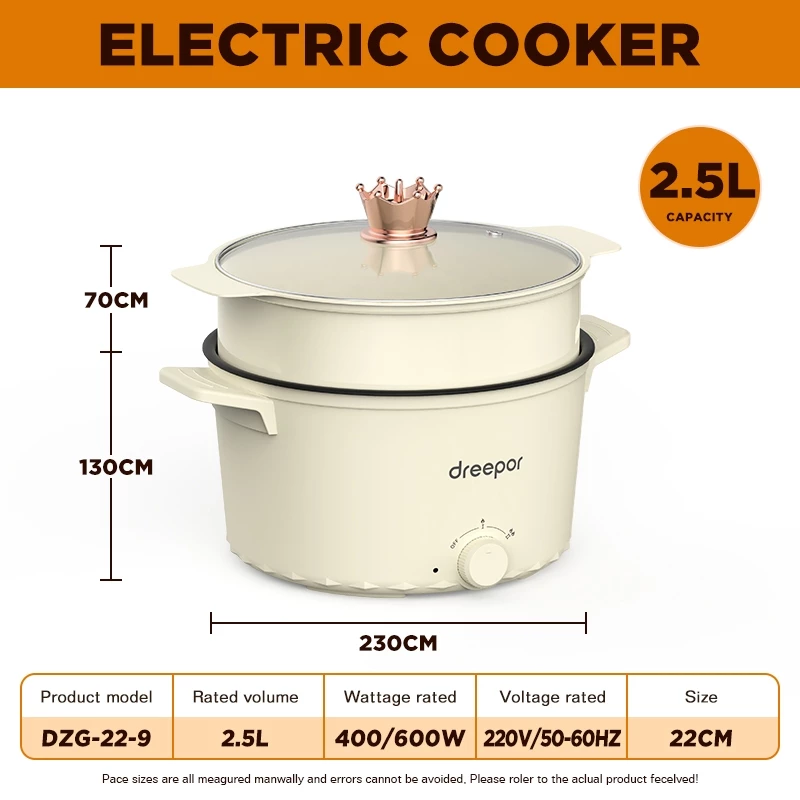 75% OFF Dreepor Electric Cooker Multi Cooker Two Layer Rice Cooker With Steamer Hot Pot Electric Cooker Non-stick Electric Wok Electric Frying Pan