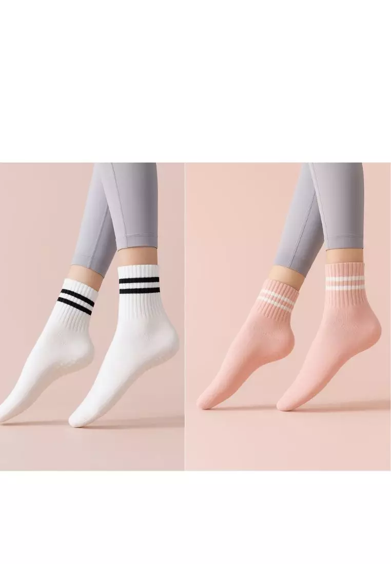 5% OFF 2 Pack Non-Slip Pilates / Yoga Socks in Pink and White