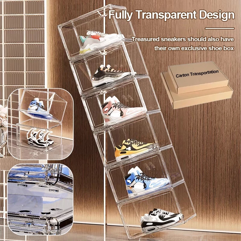 63% OFF Acrylic shoe box stackable magnetic shoe rack transparent storage box acrylic shoe box storage box thickened