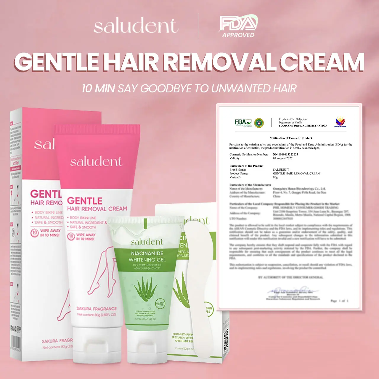 60% OFF Saludent Hair Removal Cream + Aloe Vera Whitening Gel Painless Underarm Bikini Aloe Vera Niacinamide Whitening Gel Hyaluronic Acid Moisturizing Gentle