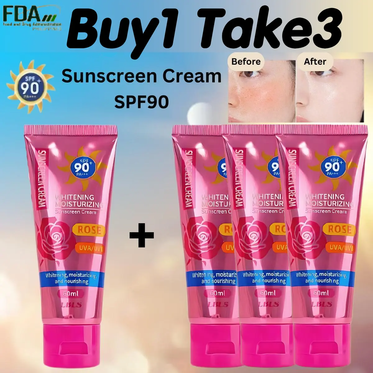 55% OFF Buy 1 Take 3 LBLS SPF90+ Sunscreen Cream High Protection UV PLUS 60ml Skincare Facial Pack Daily Comfort Skin Repair BUY 1 TAKE 2 sunscreen cream spf 90