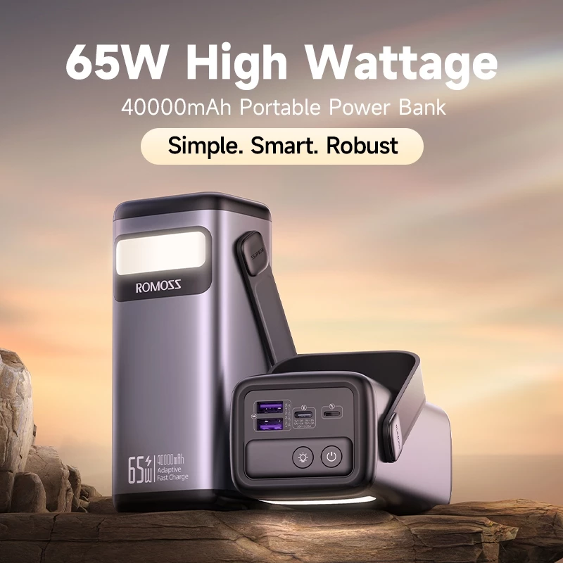 69% OFF Romoss PMT40 40000mAh 65W Led Display Fast Charging Emergency Lighting Feature 2Input & 3Output