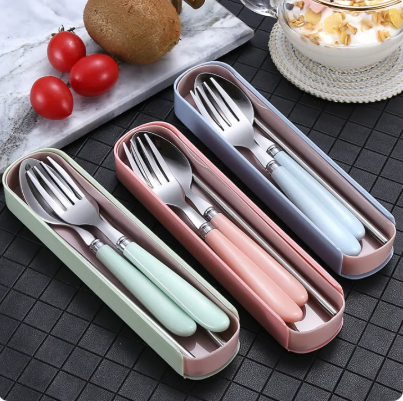 47% OFF 3Pcs Travel Utensils Portable Stainless Steel Silverware Flatware Set, Include Fork Spoon Chopsticks with Case