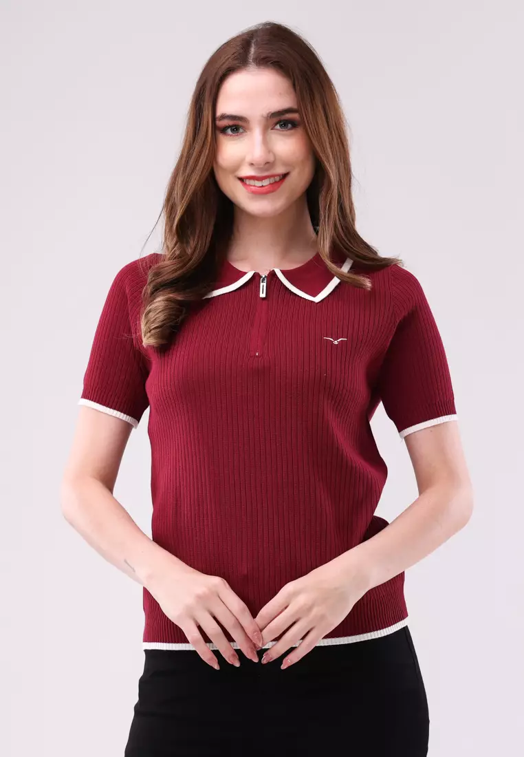 61% OFF Textured Knitted Short Sleeve Blouse