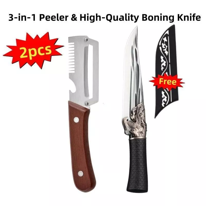 50% OFF 3-in-1 Stainless Steel Peeler Multifunctional Kitchen Slicer Cutter with Wooden Handle Bottle Opener