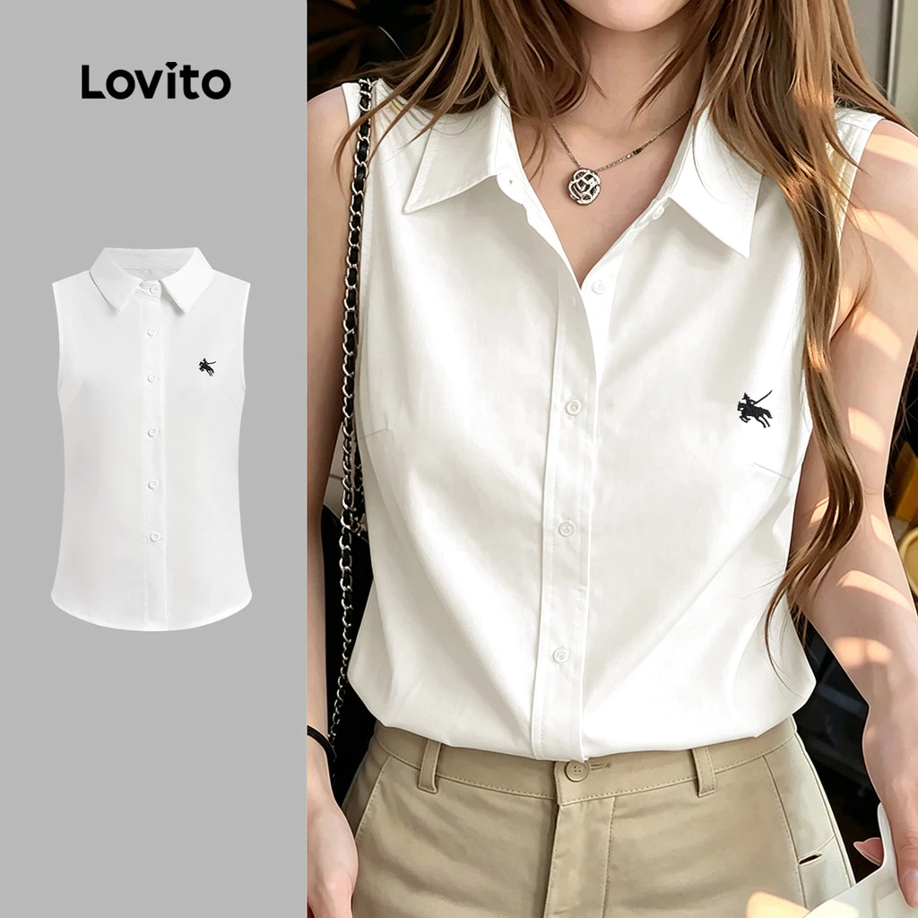 45% OFF (New Arrival) (Lovito x Jess) Women Elegant Top Simple Button Spring/summer White Top TKK8P2D854