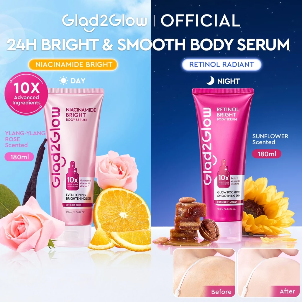 71% OFF Glad2Glow Day & Night Body Serum Lotion Whitening Niacinamide Bright Retinol Smooth Lightweight