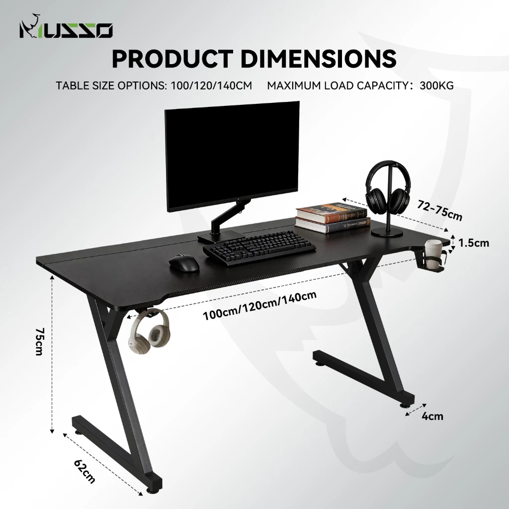 68% OFF MUSSO G75 Gaming Desk Carbon Fiber Surface Sturdy Computer Desk Home Office Study Table With Headphone Hooks Cup Holder