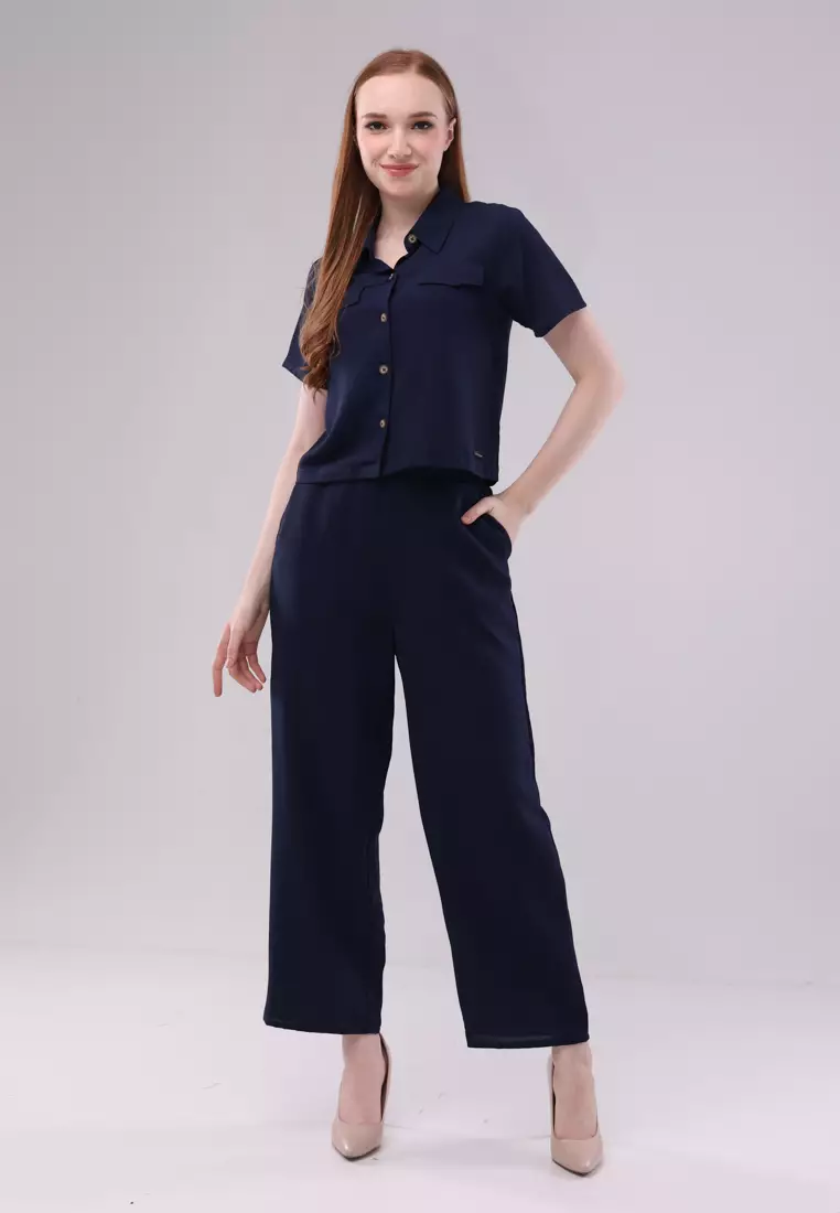 35% OFF Crissa Wrinkled Linen Short Sleeves Terno Pants