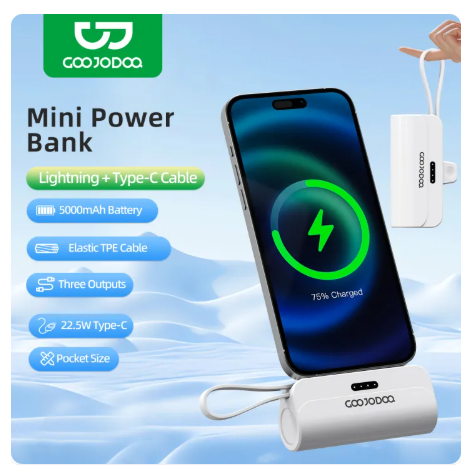 41% OFF GOOJODOQ 5000mAh Mini Powerbank Portable Lightning Connector Type C Plug Power Bank Mobile Battery