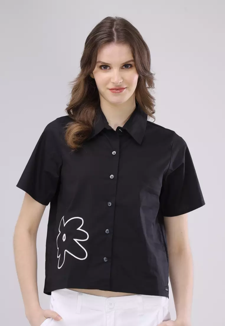 59% OFF Crissa Cotton Poplin Woven Short Sleeves Blouse