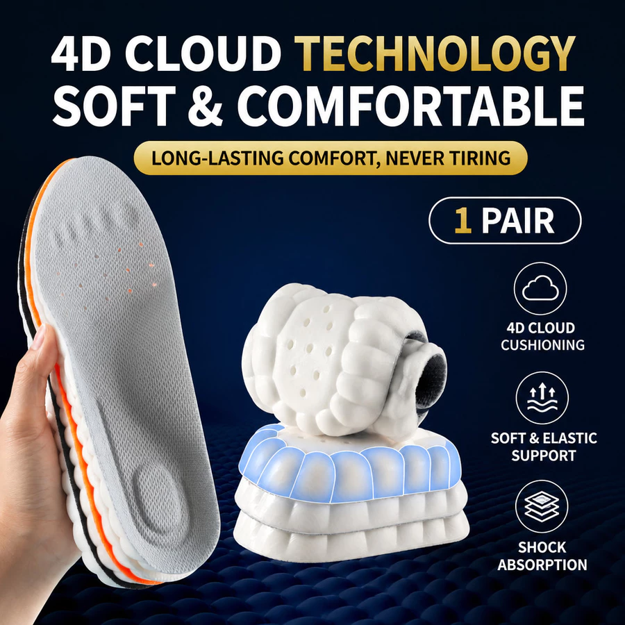 40% OFF Super soft insoles for long standing, pain-relief, non-tiring, women's model, sweat-absorbent, breathable, odor-resistant, 4D men's