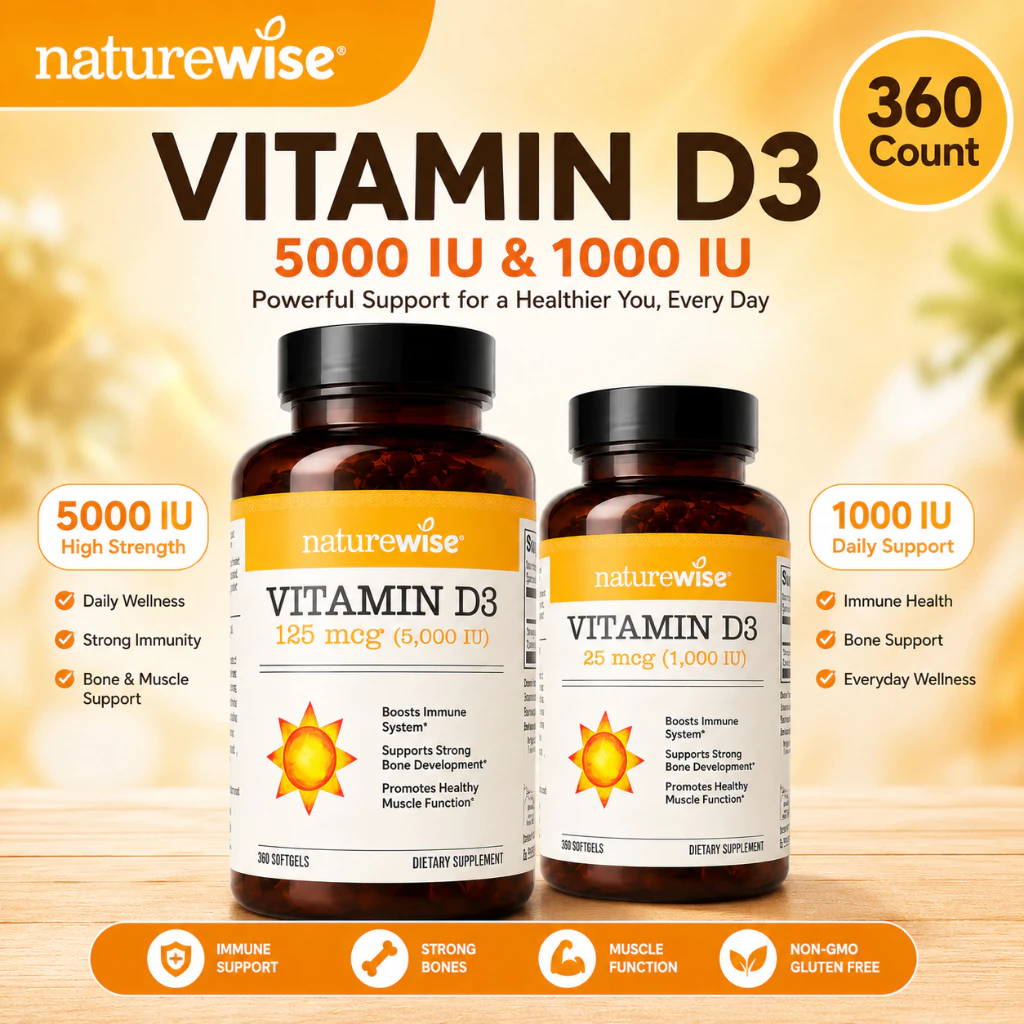 60% OFF NatureWise Vitamin D3 Softgels 1000IU 2000IU 5000IU Vitamin D Supplement USA Made Adult Teen Kids Bone Immune Support