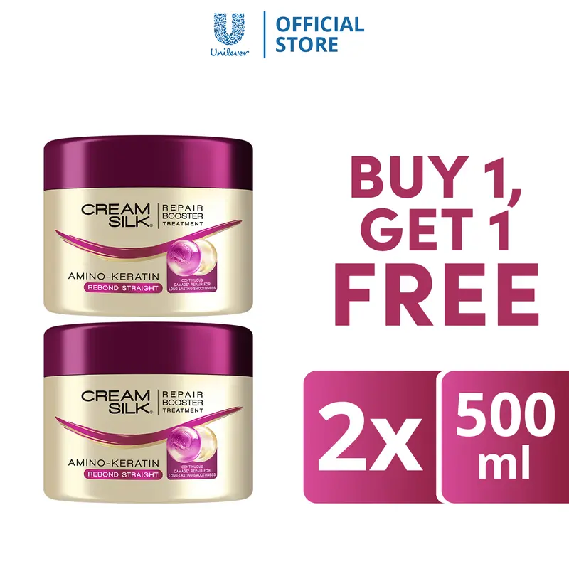 60% OFF [BUY 1, GET 1 FREE] Cream Silk Amino-Keratin Rebond Straight Treatment (500ml x2) (1+1) - Straightness & Smoothness