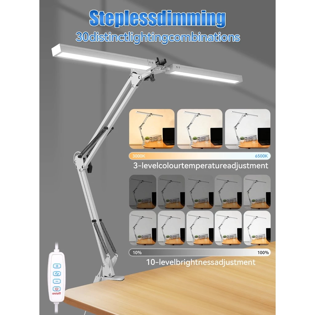 53% OFF CANMEIJIA LED Table Lamp Clamp Desk Lamp Metal Wire Reading Lamp Desk Lamp Long Arm Folding Bedroom Study Lamp Dimmable