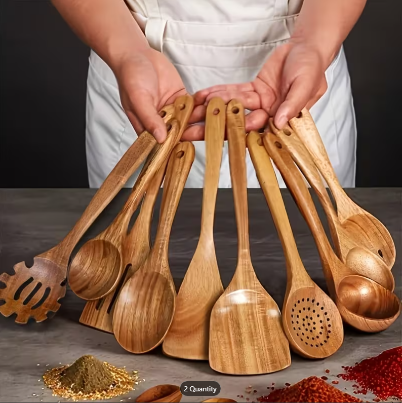 26% OFF 10/4-Piece Wooden Kitchen Utensil Set, Natural Wooden Spoons – Premium Kitchen Tools, Ideal for Stirring, Mixing & Serving – Durable, Perfect for Home Cooks, Great Gift for Mother's Day, Father's Day, Christmas, etc. (Note: The original text