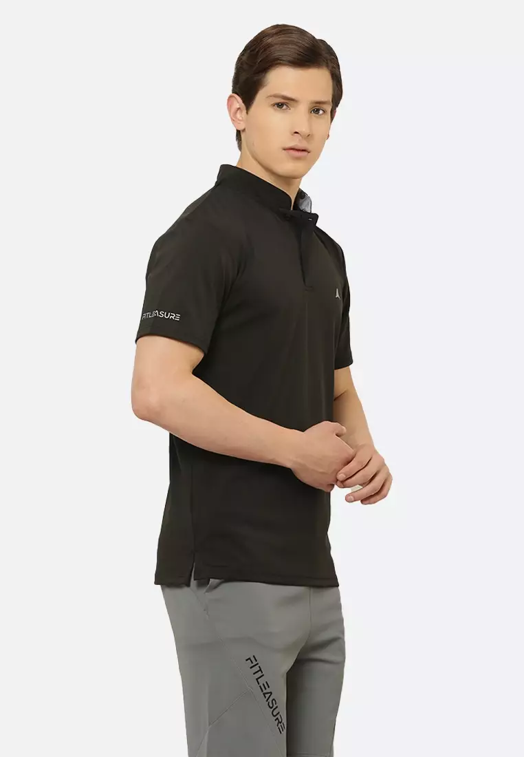 87% OFF Fitleasure Black Luxe Men's Athleisure Chinese Collar Designer Tee