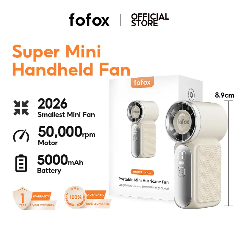 56% OFF【Super Mini】fofox HF13 Mini Fan Rechargeable Handheld Fans 5000mAh Strong Wind 5 Speeds Mini Fans Mute Handheld Fan