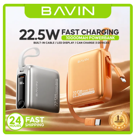 72% OFF BAVIN PC1210 2in1 10000mAh 22.5W Fast Charging Mini Powerbank w/ Built-in Dual Cable Compact & Portable