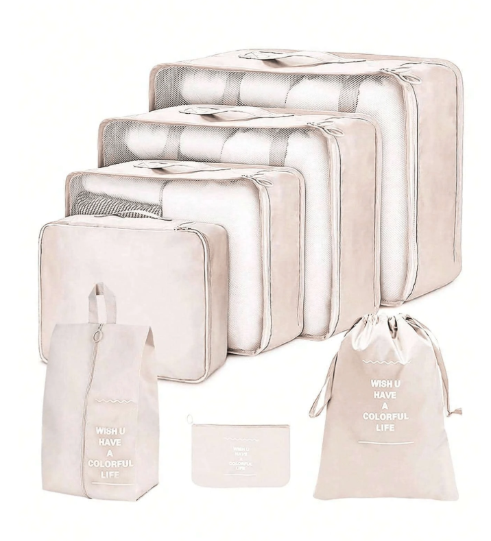 24% OFF 7 Pcs Premium Textured Solid Colour Travel Organizer Monogrammed Clothes Storage Bag, Travel Organizer Sets, Packing Cube Sets, Luggage Storage Bag Sets School Supplies College Dorm Essentials Student Room Decorations