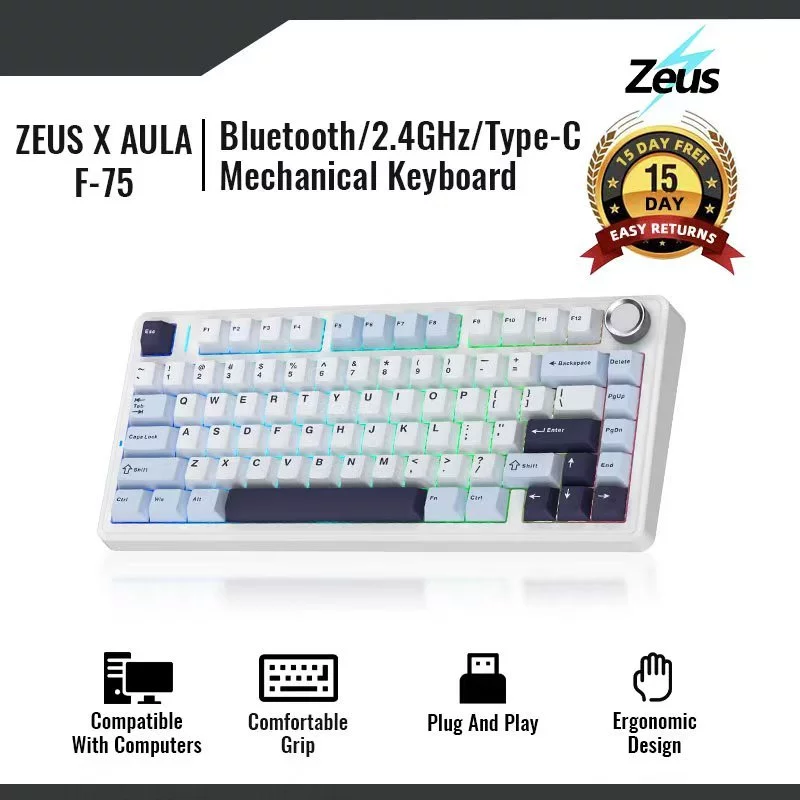29% OFF Zeus x Aula F75 Mechanical Keyboard 75% 80 Key RGB Tri-Mode Bluetooth 2.4G Gasket Structure Hot-swap