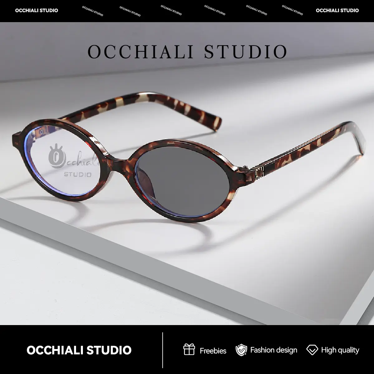 63% OFF 【With Free Case+Bag+Glass Cloth】Occhiali Studio  Photochromic Anti Blue Light Celebrity Hot Selling Nerd Anti Radiation Glasses with High-end Temperament Frame OS4177