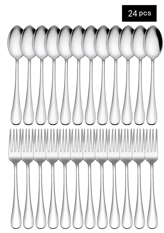 9% OFF 6/12/24pcs Dinner Spoon & Fork Set, 6.7inch Stainless Steel Silverware, Dessert Cutlery, Table Fork, Suitable For Home, Kitchen, And Restaurant Use,Kitchen,Christmas Gift,School Supplies