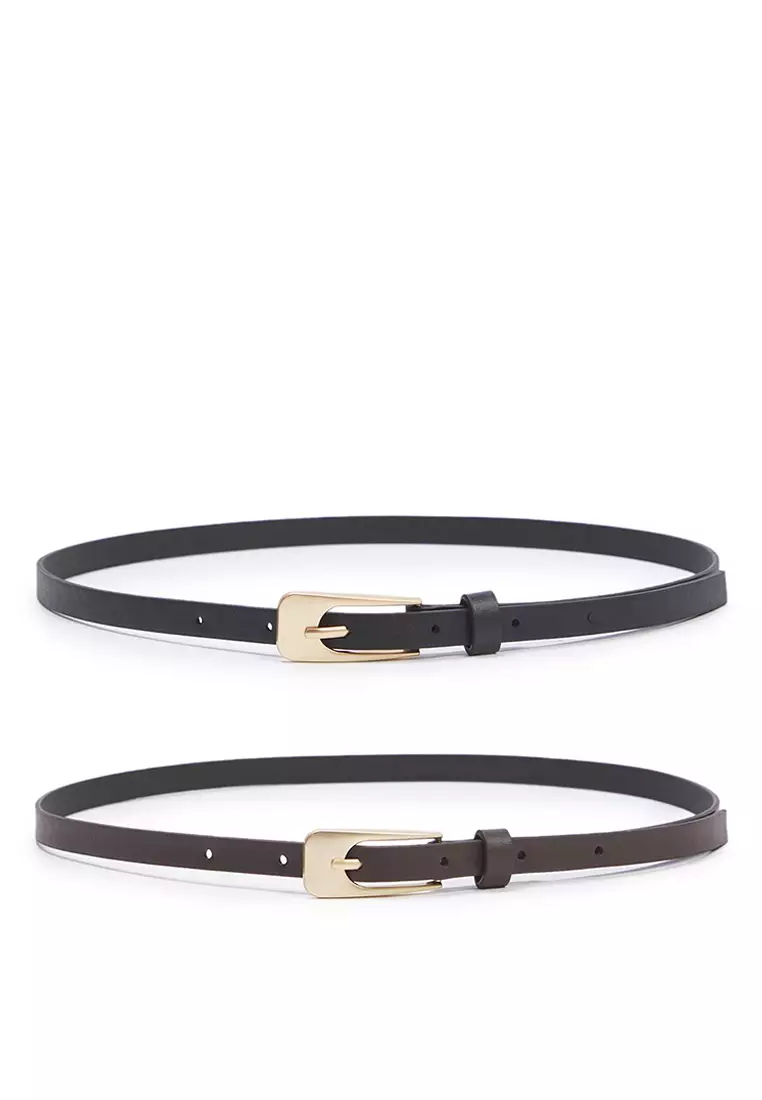 19% OFF Black-Brown 2-Pack Leather Look Women's Belt TWOSS25KE00010