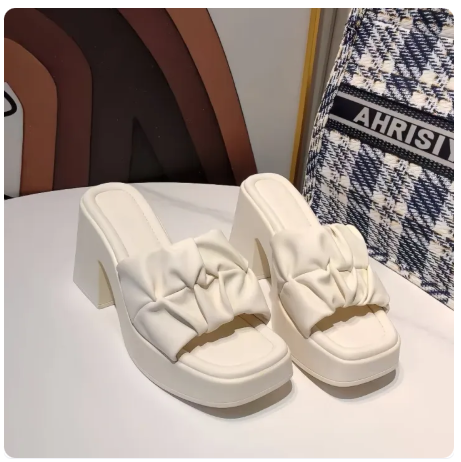 64% OFF New Women's Korean Fairy Style Thick Heel Flods Wear One-Line(+1 up size or 2 if malapad paa)