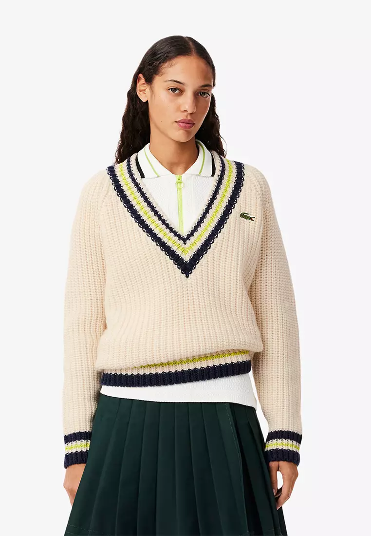 51% OFF Lacoste Oversized Wool V Neck Tennis Sweater