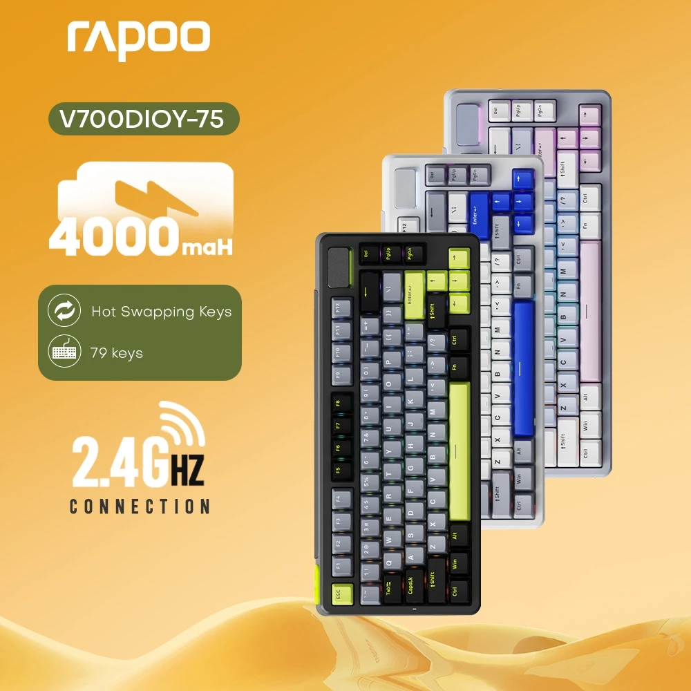 67% OFF Rapoo V700DIY-75 Mechanical RGB Wired Bluetooth 2.4G Gasket Structure Hot-swap Gaming Keyboard