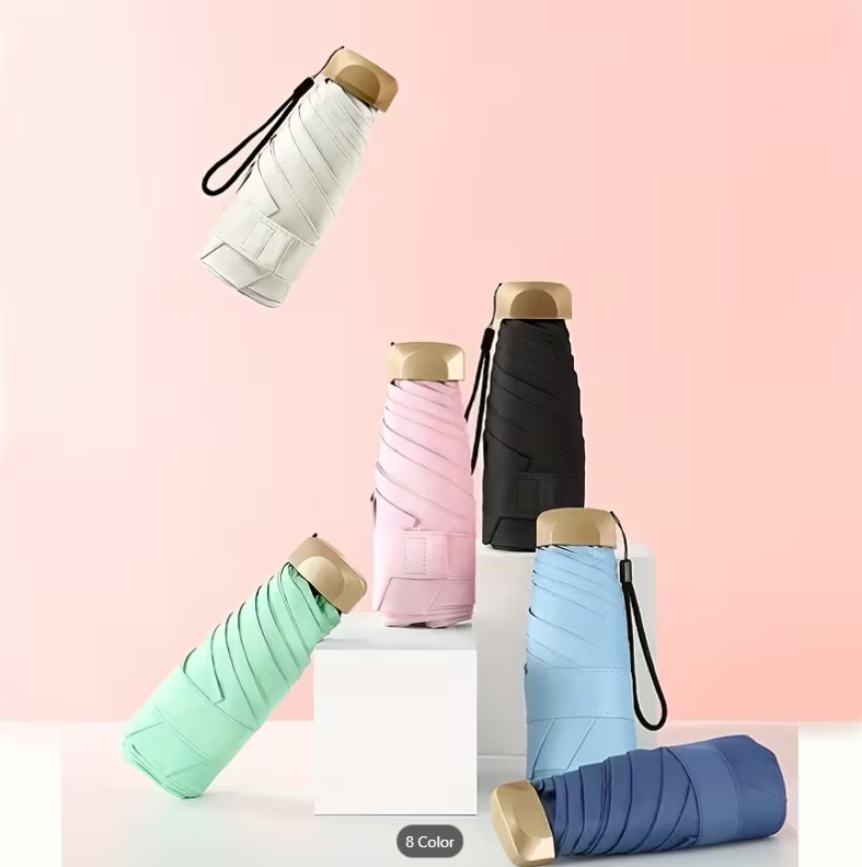 62% OFF Compact 6-Stick Bone Mini Folding Umbrella - Lightweight And Durable Handle And Frame, Manual Open/Close, Fashionable Portable, Suitable for Sun And Rain, Available in Pink, Blue, White, Gray, Cute Umbrella