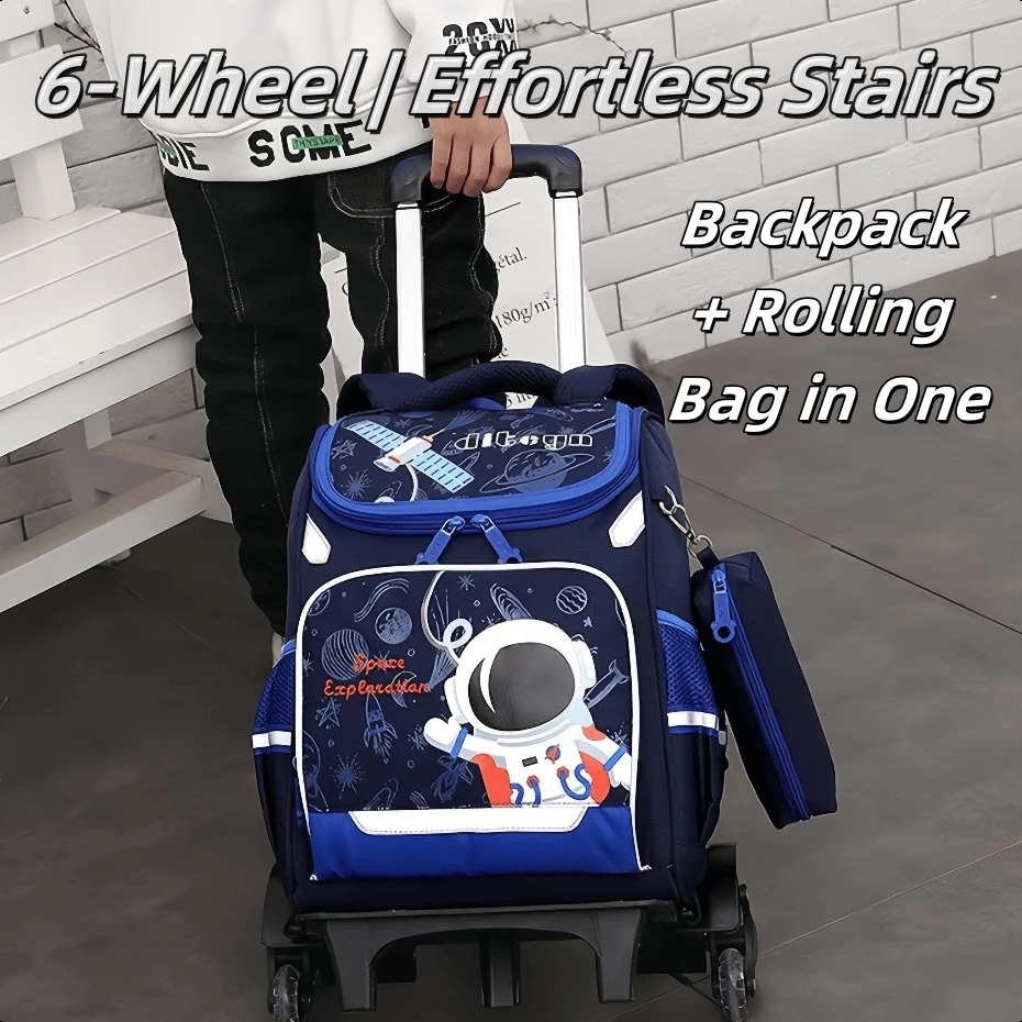 52% OFF COD Astronaut 6-Wheel Trolley Backpack – Easy Climbing School Bag for Primary Students Grades 1–6