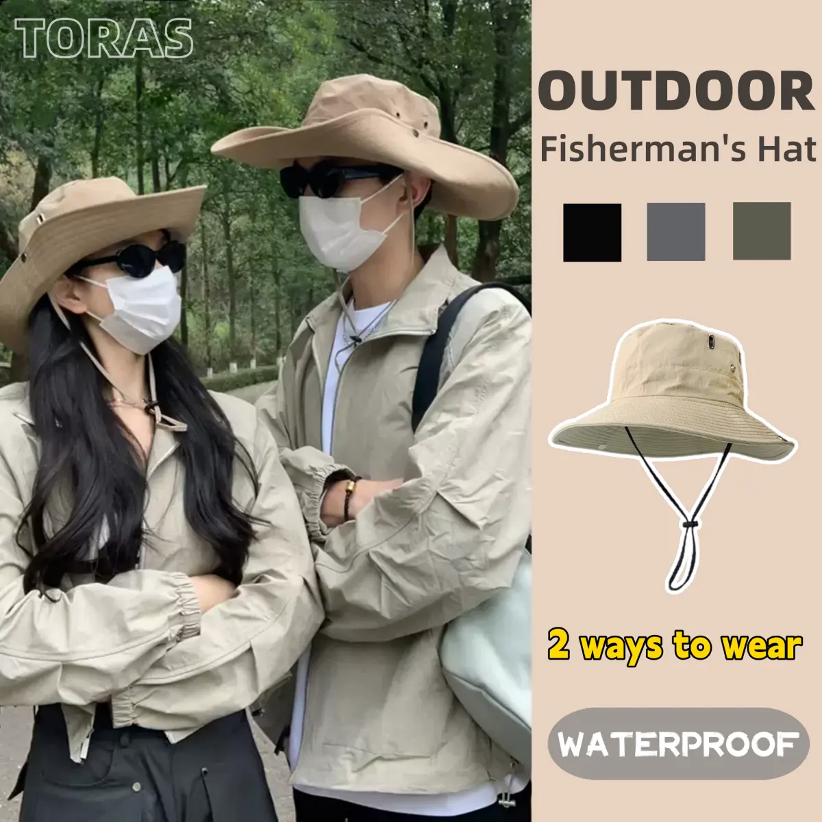 53% OFF TORAS Unisex Fashion Large Brim Waterproof Windproof Outdoor Sunscreen Hiking Cowboy Fisherman Hat Summer Bucket Sunscreen Denim Cap For Women and Men